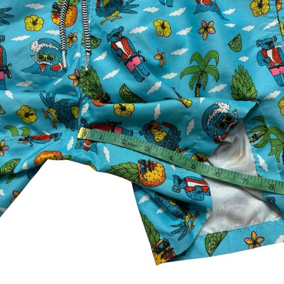 MULGA X BOARDIES Koala Beach Mens Shorties Swim Shorts Sz Medium Blue Tropical - Picture 7 of 9